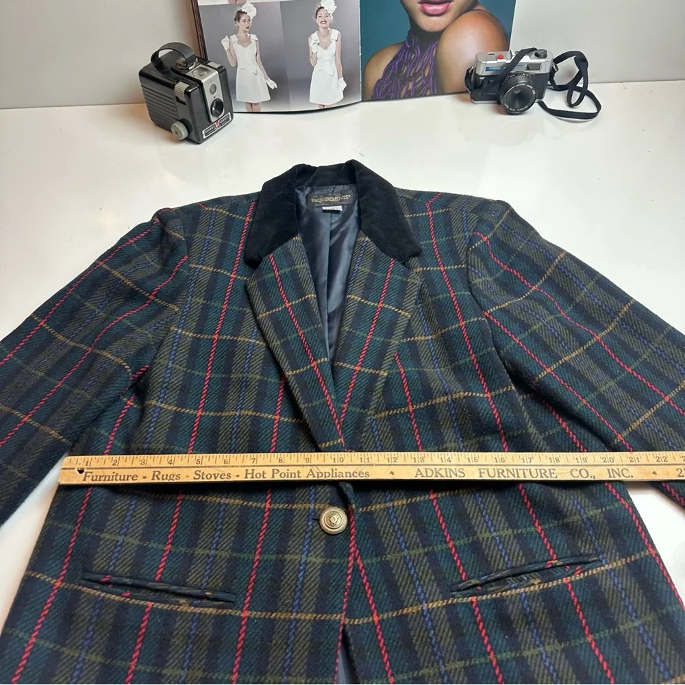 Requirements Navy Plaid Blazer with Black Collar